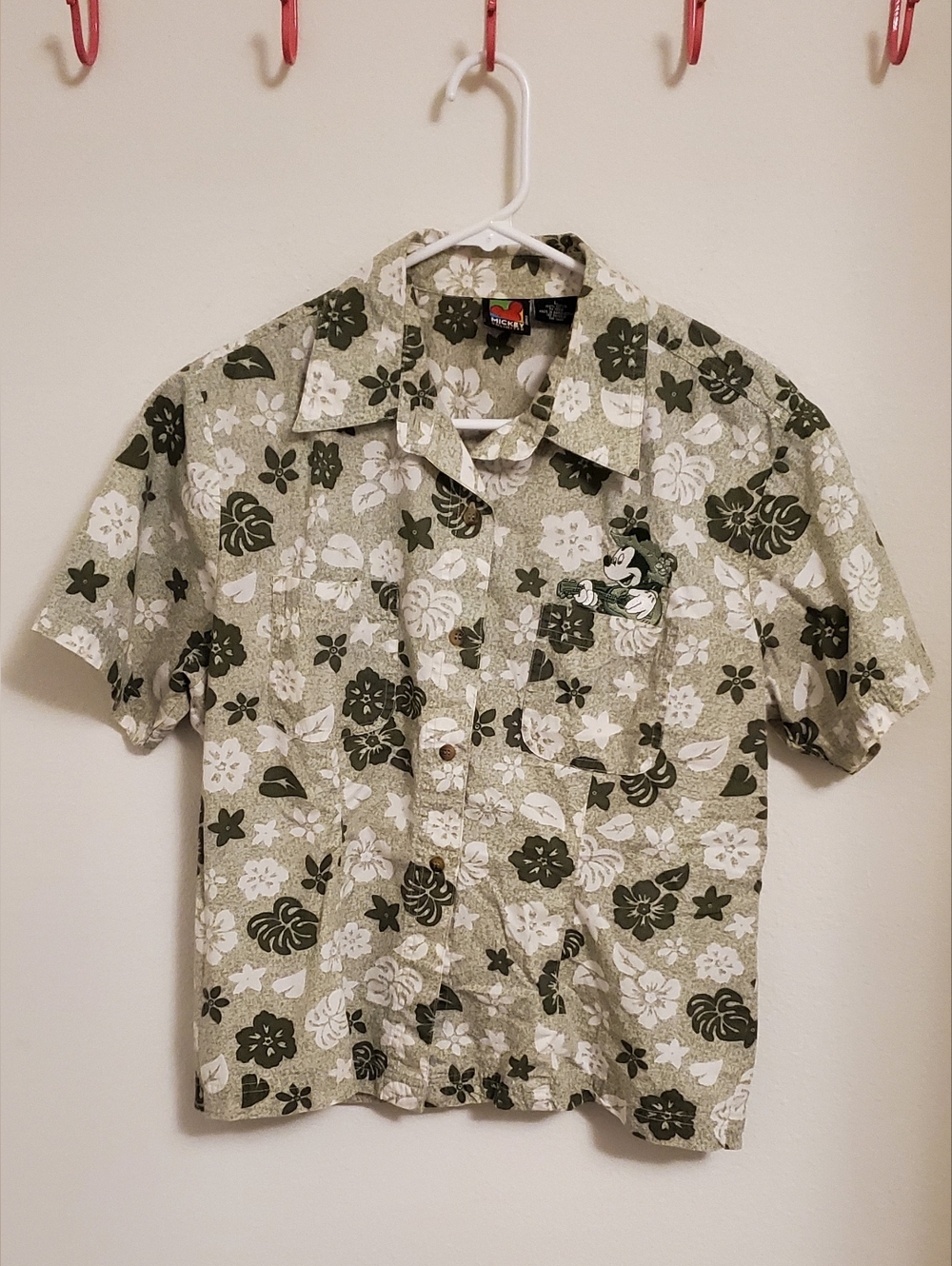 Vintage Mickey Unlimited Short-Sleeve Floral Button-Up Shirt Embroidered Mickey